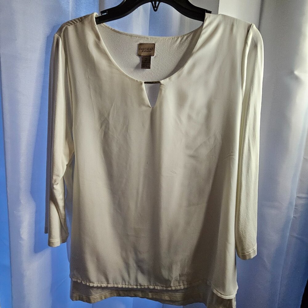 Easywear by Chico's Women's Flowy White Blouse Size 2 (Large/12) - Callout